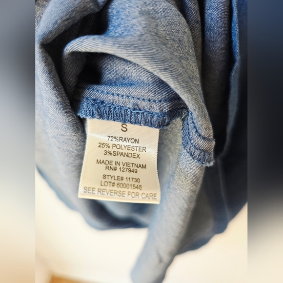 Emma & Michele Blue Denim Like Rayon Shirt Dress 3/4 Sleeve Size S - Picture 7 of 7